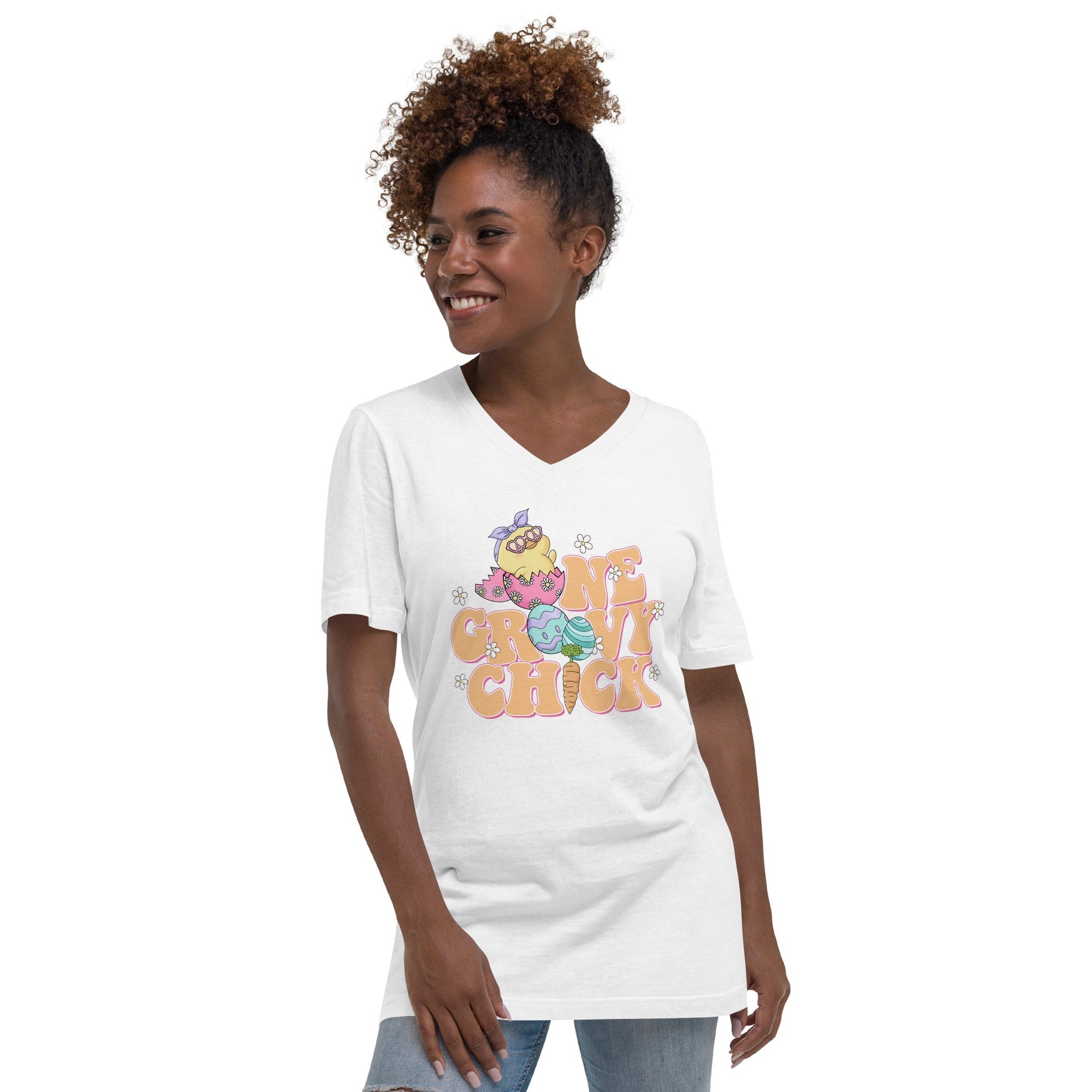 One Groovy Chick | Unisex Short Sleeve V-Neck T-Shirt
